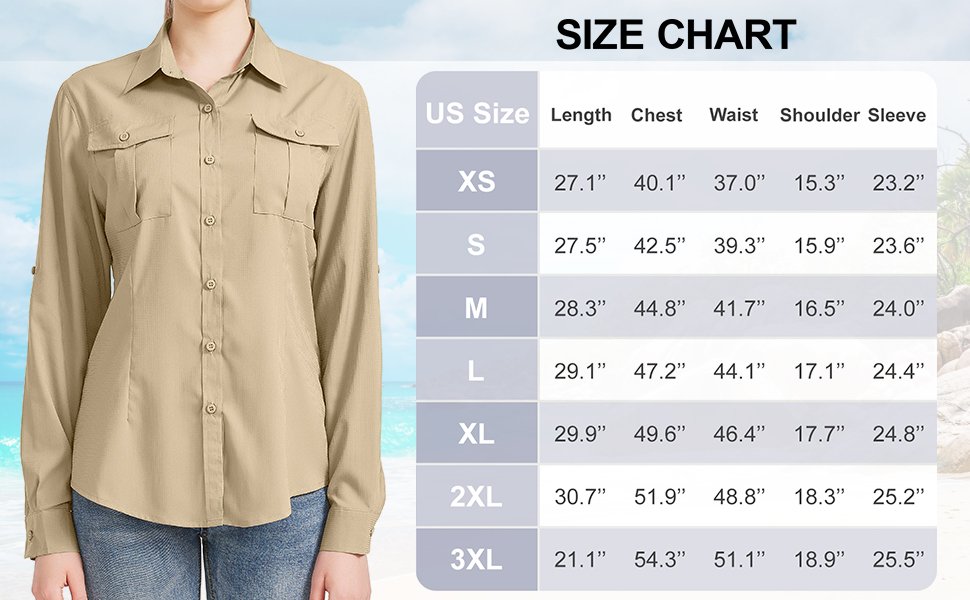 Women's Long Sleeve Shirt UPF 50+ UV Sun Protection Hunting Shirt, Cool and Quick Dry Fishing Hiking