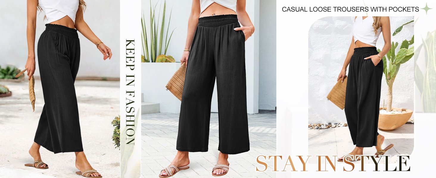 Fashion casual high waist wide leg pants