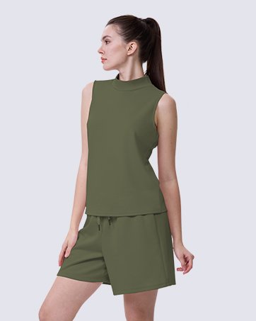 Women's summer two-piece suit turtleneck vest high waist shorts casual suit