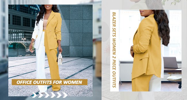 Women's 2 Piece Outfit Casual Open Front Blazer and Pants Suits Set