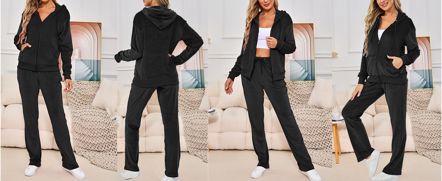 Black Women's Casual Velvet Tracksuit