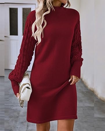 Pink Queen Casual Loose Straight Long Sleeve Dress Long Sleeve Oversized Mini Sweater Dress Holiday