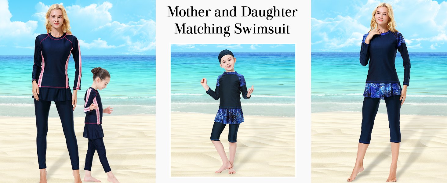 Mother and Daughter Swimwear Long Sleeve Family Matching Swimsuit