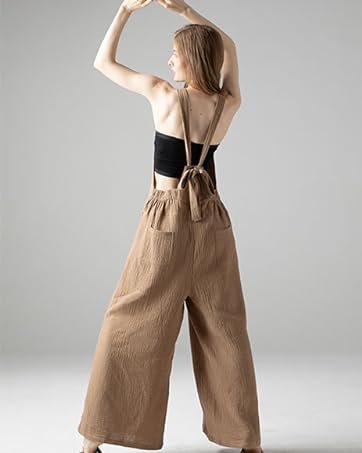 Women's Jumpsuit Summer Elegant Linen Pants Wide Leg Loose Jumpsuit Casual Spring and Autumn