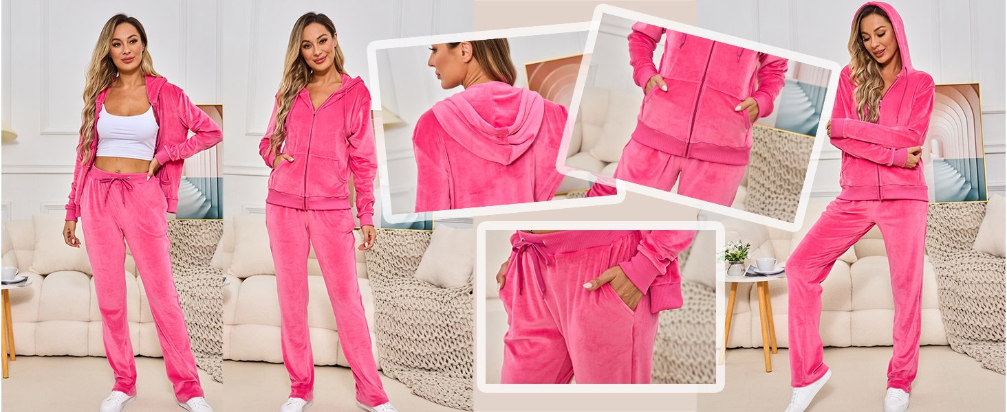 Pink Women's Casual Velvet Tracksuit