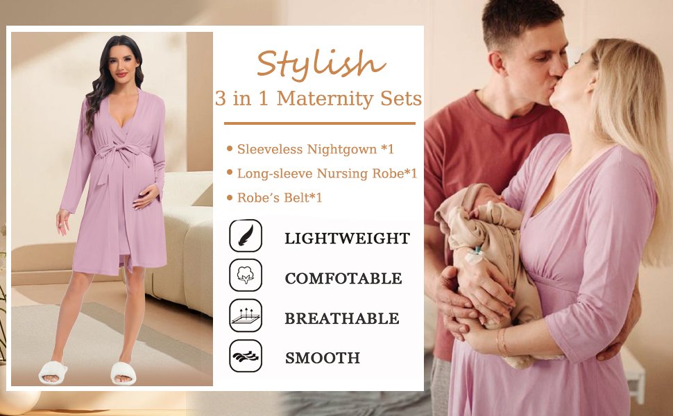 Women's Maternity Nursing Robe Childbirth Nursing Nightgown Breastfeeding Maternity Robe