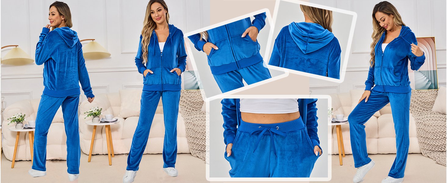 Royal Blue Women's Casual Velvet Tracksuit