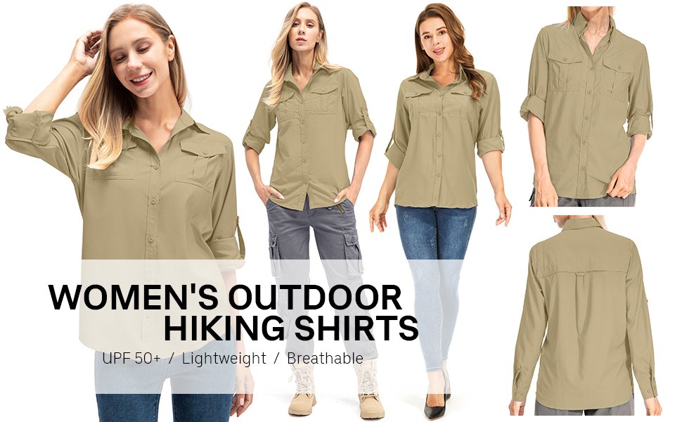 Women's UPF 50+ Sun Protection Hunting Shirt, Long Sleeve Outdoor Quick Dry Fishing Hiking Shirt