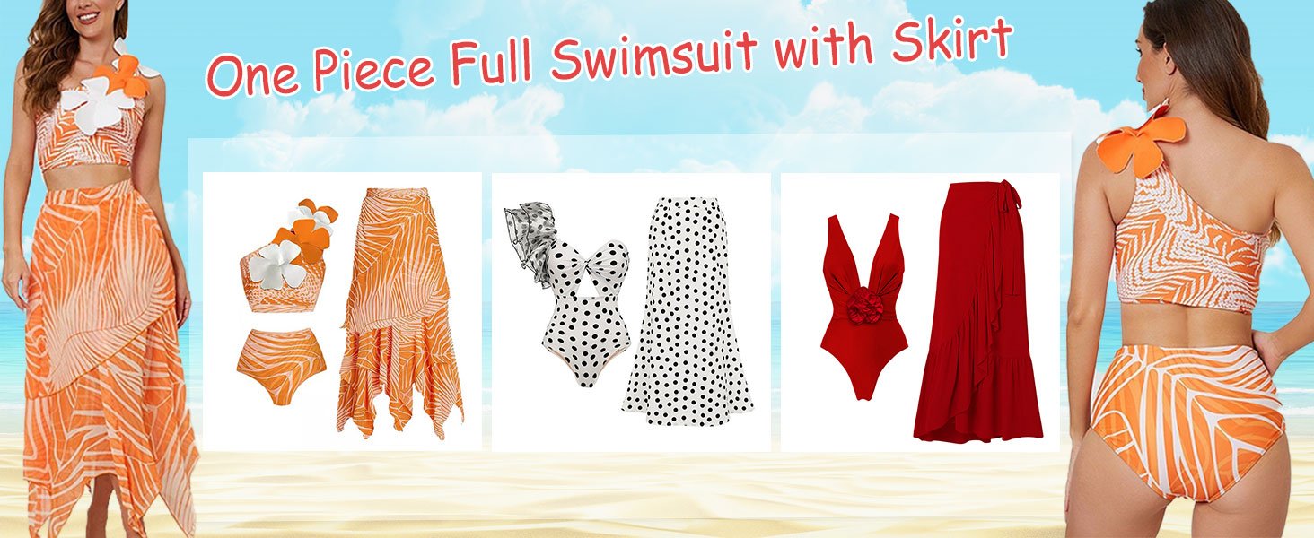 Women's Retro One-Piece Swimsuit (Including Wrap Skirt Set)